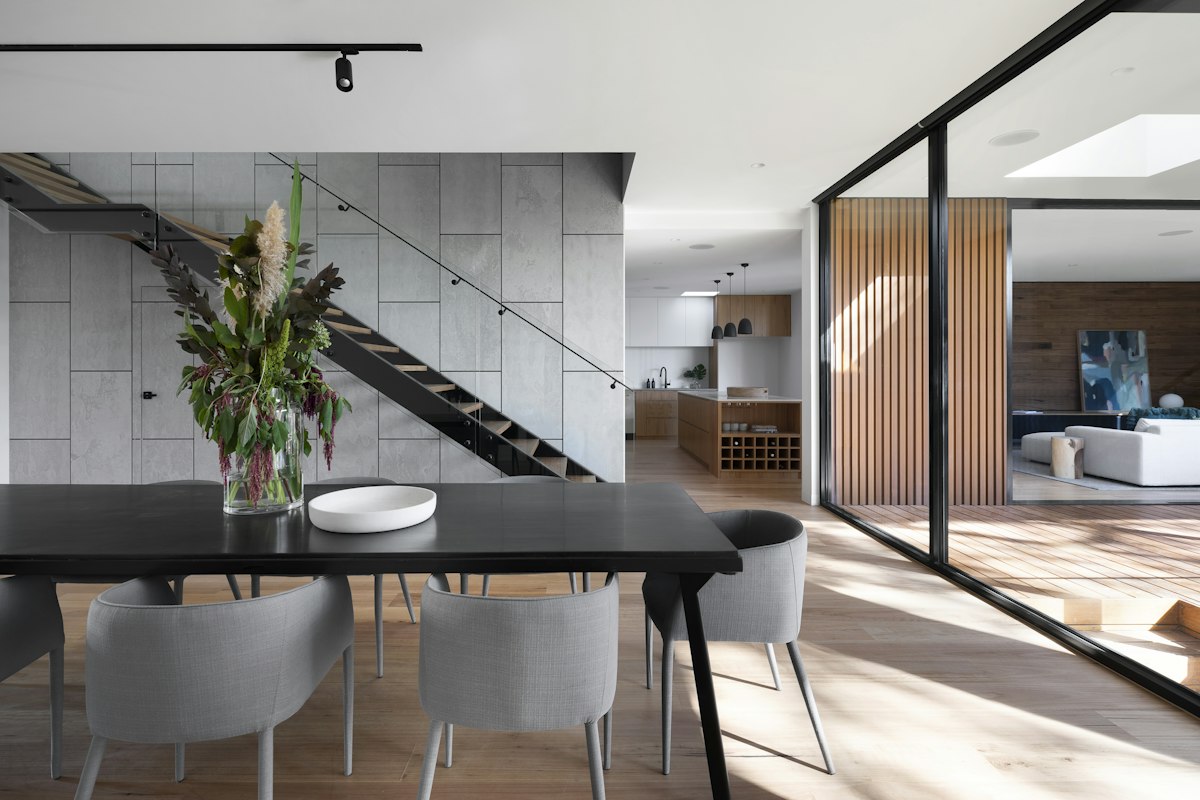 Interior with architectural track lighting